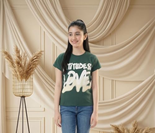 Image of Li'l Tomatoes Girls 100% Cotton Graphic T-Shirt | Attitude & Love Print Summer Top | Soft & Breathable Casual Wear | Short Sleeve Tee | 11-16 Years
