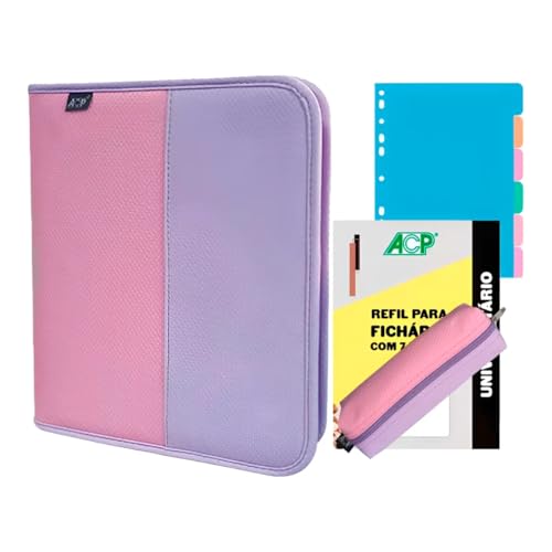 Fichário Universitário Bicolor Caderno Folhas Argolado Sweet