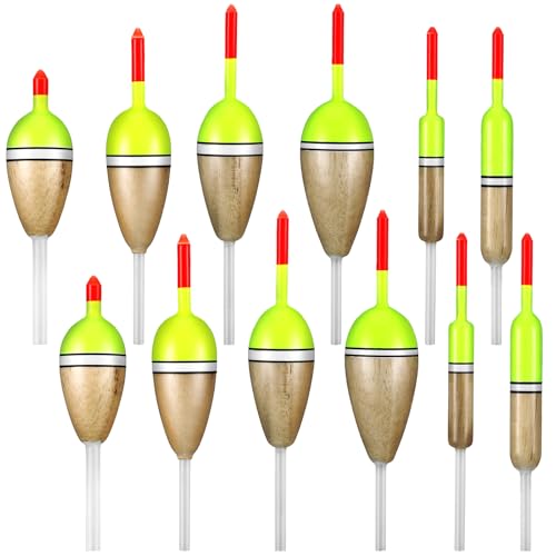 Sonwyoung 12 Pcs Fishing Float Slip Bobber Wood Fishing Stick Slip Balsa Bobber in 6 Size for Crappie Bluegill Trout Bass Panfish Catfish Walleye Tackle Accessories