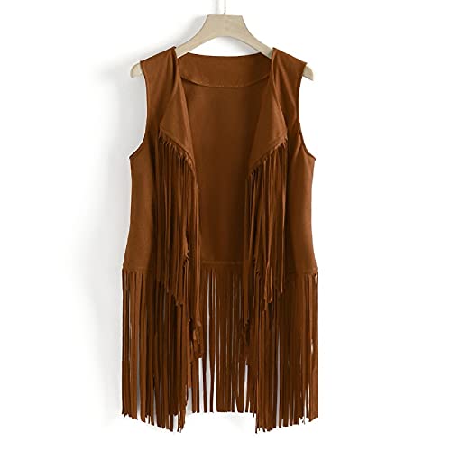Fringe Jacket Women Sleeveless Tassels Waistcoat Lapel Trendy Outerwear Vests Open Front Cardigan 60S 70S Fall Gilet Khaki #TOP1