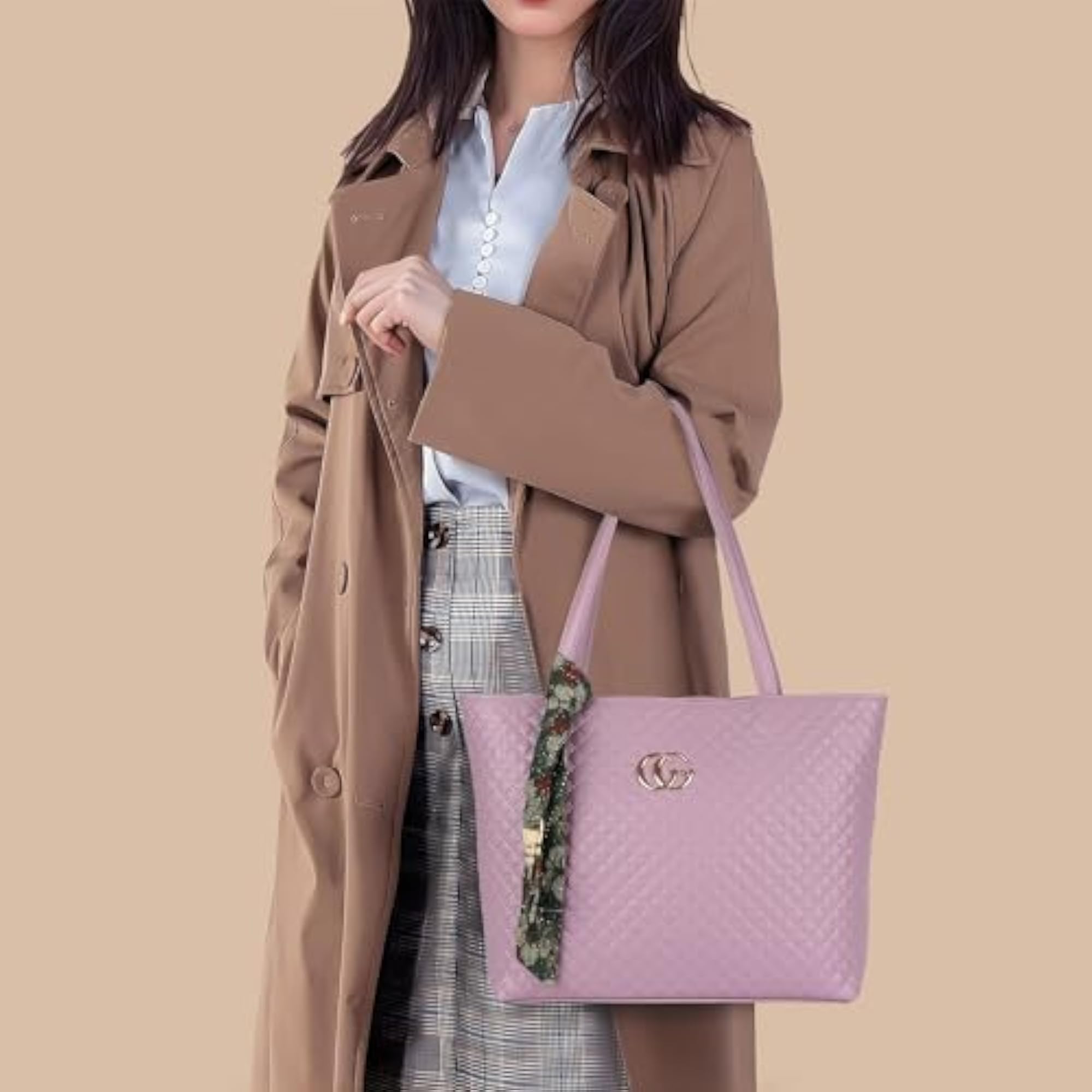 Stylish Women's Grey PU Leather Tote Bag with Zip Closure