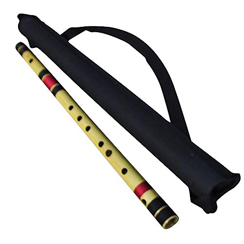 Zaza Percussion- Professional Polished Bamboo Bansuri Flute - (Indian Flute) With Carry Bag (B-bass)