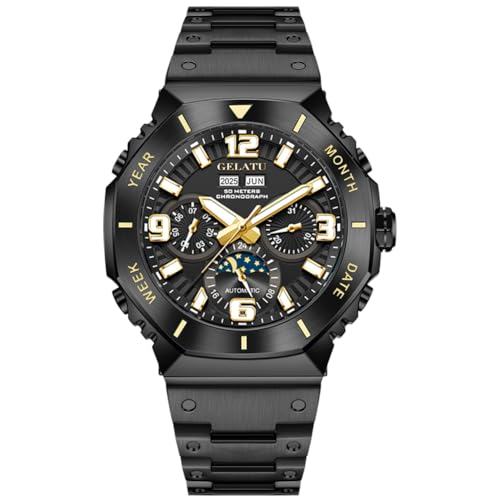 Image of OLEVS Men's Automatic Mechanical Watch Case Multi-Function Chronograph Moon Phase Year /Month /Date Display Stainless Steel Band Luxury Wrist Watch | Original Import Dress Gift,Diamond,Easy to Read Chronograph women's Watch