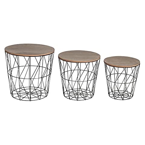 levandeo Juego de 3 mesas auxiliares de metal y madera, color negro y marrón Cover