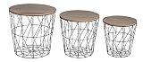 levandeo 3er Set Beistelltisch Metall Metallkorb Drahtkorb Schwarz Braun Couchtisch Deckel Aufbewahrung Design Deko Tisch Home