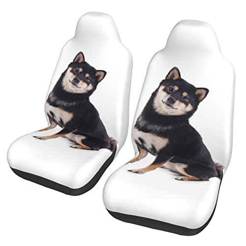 2枚セット 柴犬 黒柴 可愛い カーシートカバー 前席用 背面フルカバー ブラック 運転席 助手席 軽 防汚 気性 洗える 取付簡単 車用 シート カバー 軽自動車/普通車用 四季適用