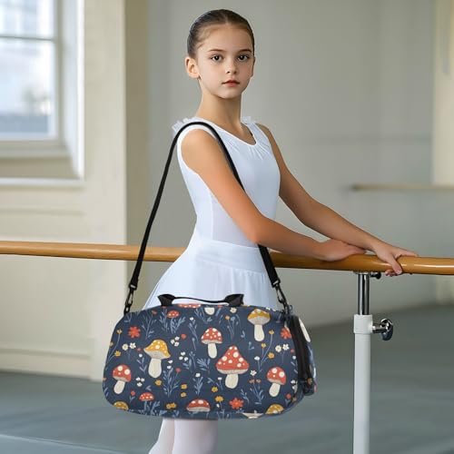 Duffle Bag for Boys or Girls with Shoes Compartment, Mushroom Florets Sports Travel Bag Overnight3