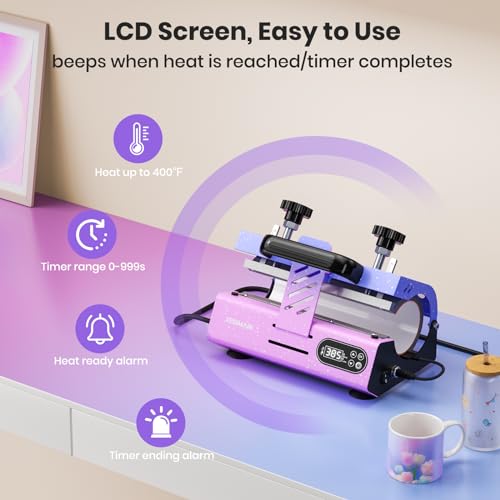 JESIMAIK Tumbler Heat Press Machine with Pressure Rulers for 20oz-30oz Sublimation Blank Glass Cups, Mug Press with Temperature & Timer Setting for 11-16oz Coffee/Ceramic Mugs - Starry Purple - Thumbnail 4