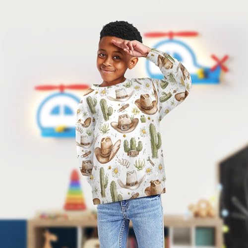 JUNZAN Western Cactus Big Girls Pullover Hoodie Crewneck Boys Sweat Shirt Sports 4T4