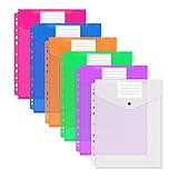 6 Packs Plastic Envelopes Binder Pocket 11 Holes Clear File Folders with Snap Button Closure & Label