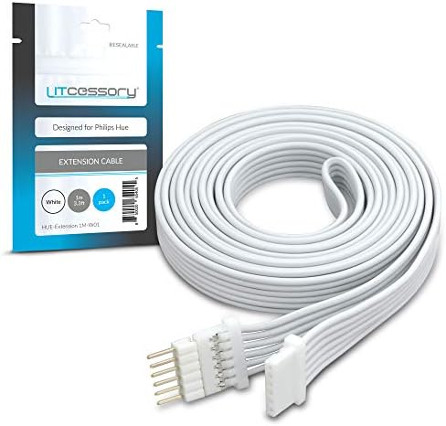 Litcessory Extension Cable for Philips Hue Lightstrip Plus (3m, 2 Pack, White - MICRO 6-PIN V4)