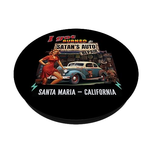 I Got Burned At Satans Auto Repair She Devil SANTA-MARIA PopSockets Swappable PopGrip, Black - Image 2