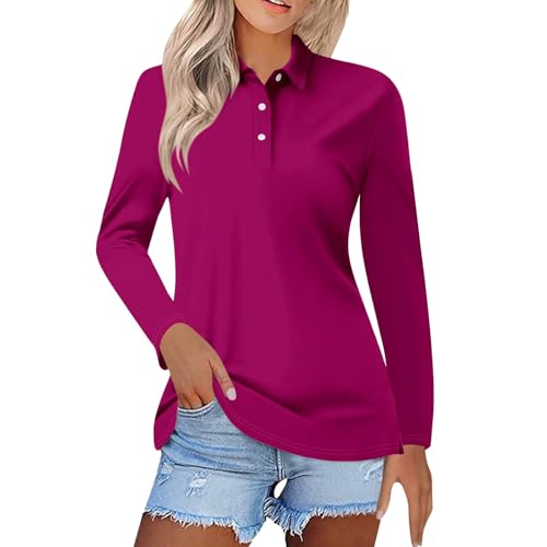 Womens Long Sleeve Polo Shirts Multi-Colours Work Wear Tops Lady-Fit Classic Solid Cotton Pique Golf Shirts UPF 50+ Sun Protection T-Shirt Quick Dry Moisture Wicking Casual Golf Tennis Sport T-Shirts