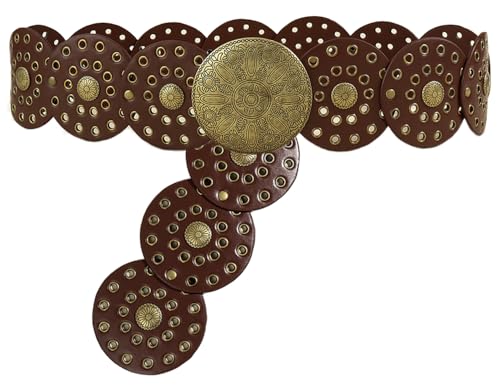 Women Western Cowboy Wide Disc Belts Leather Hollow Out Round Belts for Dress Jeans