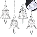 Maxcheck 4 Packs Crystal Glittering Christmas Bell Ornaments Glass Bell Hanging for Christmas Tree Window Room Party Decoration(Clear)