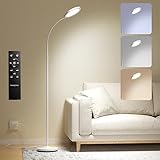 Cream White Floor Lamp,Super Bright Dimmable LED Lamps for Living Room, Custom Color Temperature Standing Lamp with Remote Push Button, Adjustable Gooseneck Reading Floor Lamp for Bedroom Office