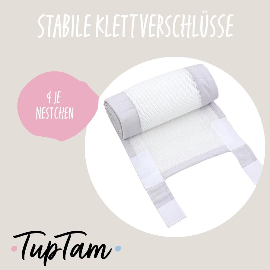 TupTam Babybett Nestchen 3D Mesh – Schutznetz 2er-Pack, Weiß/Grau, ca. 128 x 30 cm (für Babybett 140x70) – Ansicht 3