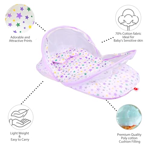 Image of VParents Joy Purple Cotton Bedding Set & Mosquito Net