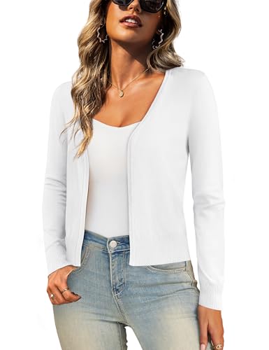 U.Vomade Cropped Cardigan Sweaters for Women, Bolero Shrug Open Front Sweater Long Sleeve White L