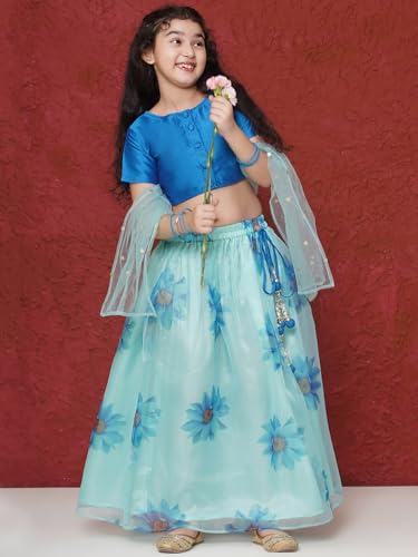 Image of AJ DEZINES Kids Ethnic Wear Silk Blend Organza Floral Printed Lehenga Choli for Girls With Dupatta