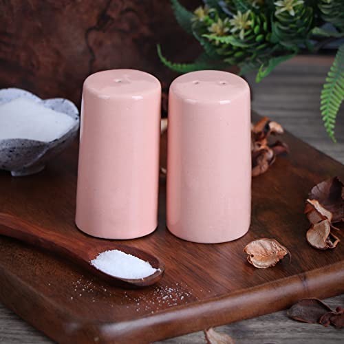 Image of QIMACPLUS Handcrafted Ceramic Salt and Pepper Shaker Set | Perfect Pour Holes for Kitchen, Dining Table, Picnic, Office, Restaurant, and Hotel | Set of 2 (Pink)