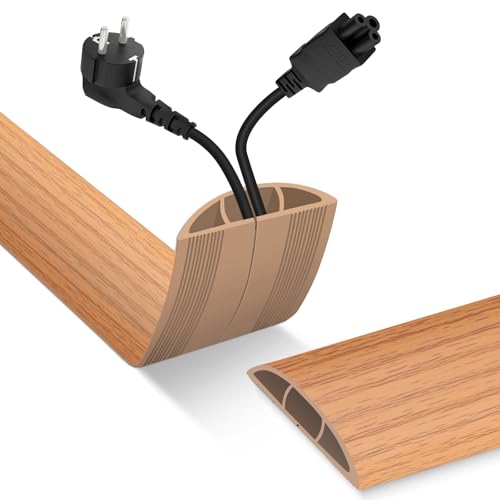 Image of Floor Cord Cover, Cable Protector, 0.63W x 0.31H inches, Wire Cover for Extension Cords, Floor Cable Covers Prevent Cable Trips (Brown Wood, 50-10 Feet)