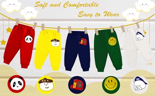 Image of Baby Boys' & Girls Pyjamas Regular Fit Cotton Printed Pajama Pants | Toddlers Lower | Track Pants | Kids Pyjama | Infants Joggers | Child Trackpants (Pack Of 5)