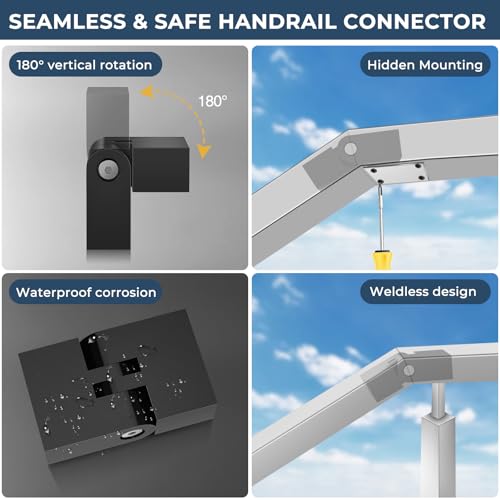 Image of 1 Pack Black Vertical Pivot Connector for Stainless Steel Handrail, Adjustable 180 Hand Rail Fitting for Top Railing, High Strength POM Block for Stair Horizontal Handrail