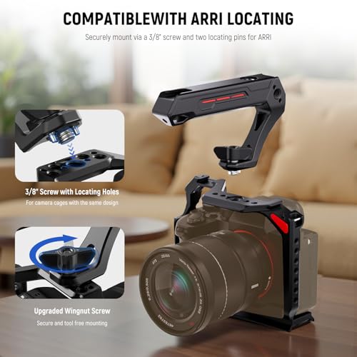 Image of NEEWER BASIC Lightweight Camera Top Handle with 3 /8 inch Locating Pin for ARRI, High Strength Cage Plastic Handle Grip w / 1 /4 inch 3 /8 inch Screw Holes & Cold Shoe Mounts for Video Light Mic, Max Load 22lb, CA142