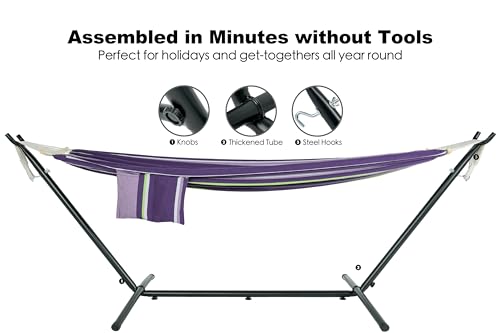 Image of GAFETE Double Hammocks with Stand for Outside, Max 600lbs, (Purple)