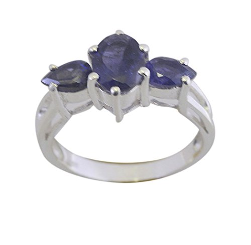Bague iolite argent 925 femme bague trois pierres ovales taille H I J K L M N O P Q R S T U V W X Y Z