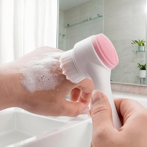 Face-Contour-Brushes Double-Headed Facial Cleansing Brush Soft Hair Silicone Cleanser for Home Use Manual Scrub Deep Cleansing(pink)