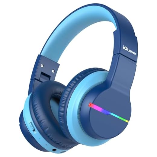 iClever BTH12 Kids Bluetooth Headphones,Colorful LED Lights Wireless Kids Headphones,74/85/94dB Volume Limited,55H Playtime,Bluetooth 5.2,Over Ear Headphones Built-in Mic for iPad/Tablet/Airplane,Blue