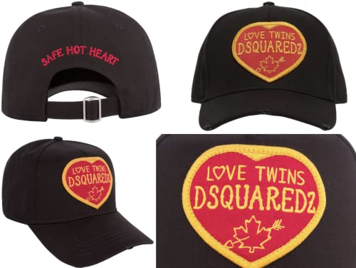 Dsquared2 Icon Love Twins Heart Patch Cap Baseballcap Kappe Basebalkappe Hat Hut Black