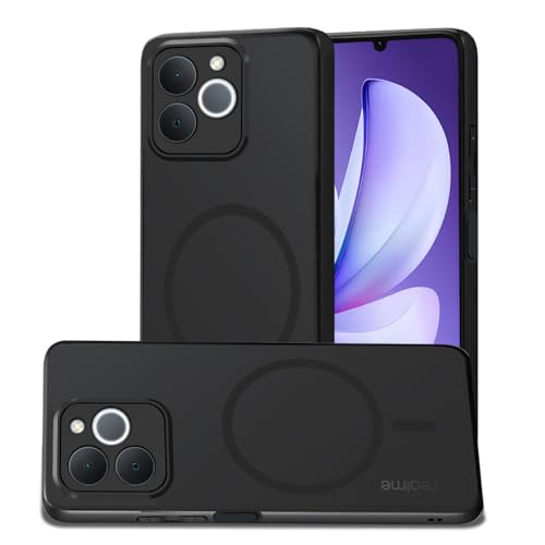 Image of AESTMO Realme C71 Back Cover | 360 Protection | Matte Frosted Hard Back Translucent | Compatible with MagSafe Accessories for Realme C71 (MagSafe Matte Hard Black Bumber)