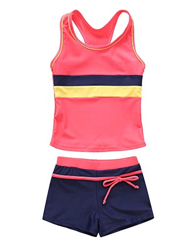 Girls Two Piece Tankini Boyshort Swimsuit Kids Swimwear Set Sun Protection Bathing Suit3