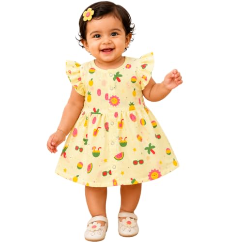 Image of Lilimi Toddler Baby Girl Cotton Muslin Dress, Breathable Flutter Sleeve Button-Front Cute Frocks