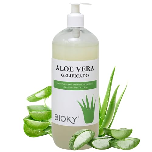 Bioky Gel Aloe Vera 100% Natural 1L – Puro, Orgánico, Hidratante y Calmante – Piel Hidratada e Iluminada | Natural y Versátil: AfterSun, Piel, Cabello, Post Depilación, After Shave (1 Litro)