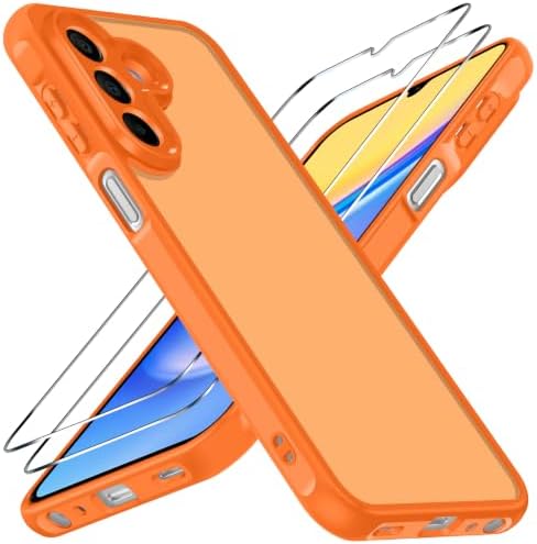 ivoler Matt Orange Hülle für Samsung Galaxy A15 4G / 5G mit 2 Stück Panzer Schutz Glas, [Militärstandard] Stoßfest Handyhülle Kratzfest Rückseite Anti-Fingerabdruck Dünn Bumper Sch