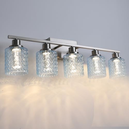 Image of 3 Pcs Blue Ripple Fitter Opening Lighting Fixture Replacements, E26 Base 1-5 /8 Inch Fitter Glass Shades Cover for Ceiling Fan Wall Light and Pendant Light