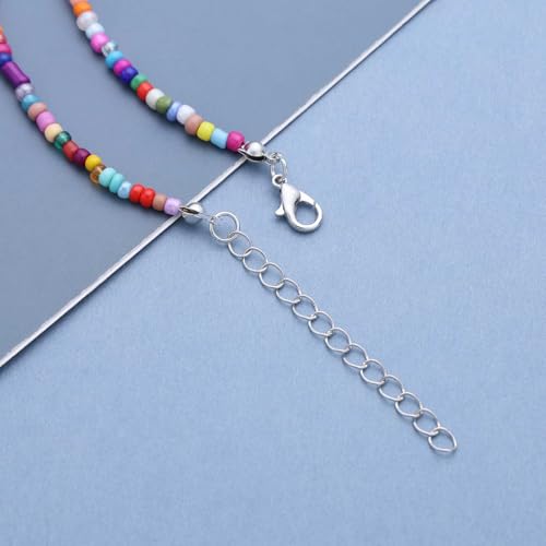 Xduargs Boho Colar gargantilha com contas de arco-íris colorido de arroz, contas de sementes vintage