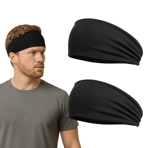 Huybaa 2 Piezas Diadema Deportiva elástica para Hombres y Mujeres, Cinta de Pelo Elástica, Cinta Pelo Deporte, Banda para el Sudor para Correr, Ciclismo, Baloncesto, Yoga, Fitness