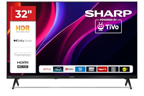 SHARP 32HE2345E – TiVo TV, 32' HD, Rahmenlos, 60 Hz, HDR10, 2x8 W Sound, 3X HDMI, 2X USB, Farbe: Schwarz