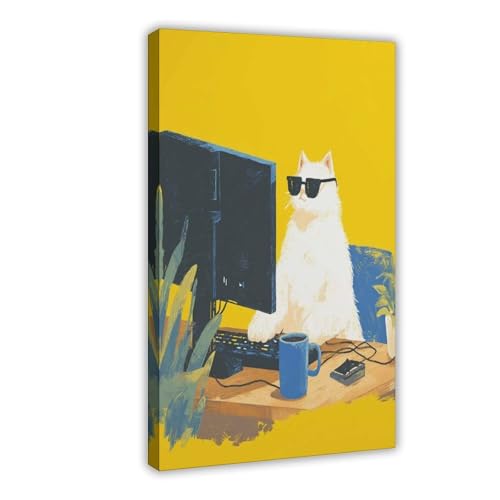 Impression sur toile chat sympa pour décoration de bureau et tableau mural