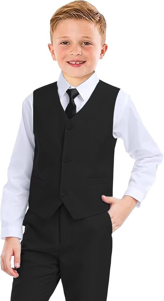 Boys Suits Slim Fit 4 Piece Formal Dresswear Suit for Kids Tuxedo Wedding Set Toddler Boy Dress with Vest Shirt Pants and Tie