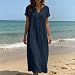 Strandkleid Damen Sommerkleid Damen Leinenkleid Midi Kleid Leicht und Luftig Musselin Kleid V-Ausschnitt Kurzarm Etuikleid mit Knopf Weich Shirtkleid Einfarbig Midikleid Hohe Taille Sommerkleid