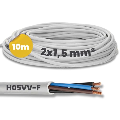 Kalitec H05VV-F - Cable de Manguera (10 m, 2 x 1,5 mm²) Sin Conductor de Protección, PVC Para Interiores, Eléctrico Blanco, de Lámpara, Flexible