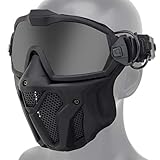 Airsoft Face Mask and Anti Fog Goggles Kit, Half Lower Steel Mesh Mask and Removable Goggles Fan...
