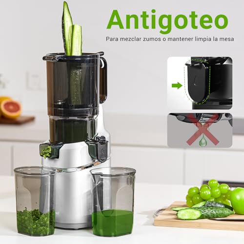 Miniatura 5 de Amzchef Extractor De Zumos Y Verduras Automático, 135mm Apertura Y 1.8l Capacidad Licuadora Para Verduras Y Frutas Entera, 250w Licuadora Prensado En Frio Lento Con Triple Filtro - Plata