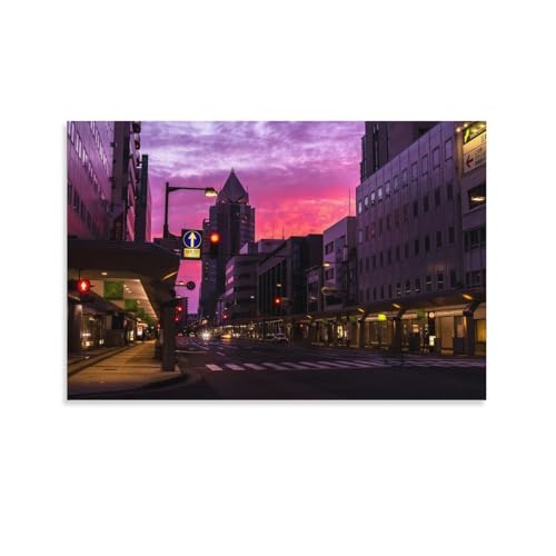絵画 新潟県 夕焼けに染まる市街地インテリア 絵画 魅力的な都市景観 魅力的な色の空 日本の風景写真アートパネル 壁の絵 ポスター 壁掛け ソファの背景絵画 玄関 壁飾り 絵画 額無し 30x45cm